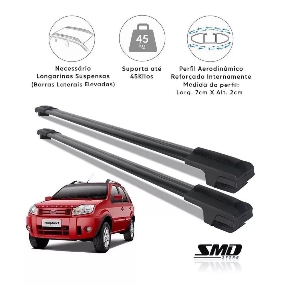 Travessa Rack Teto Larga Preto Aluminio Ecosport 2010 Á 2012