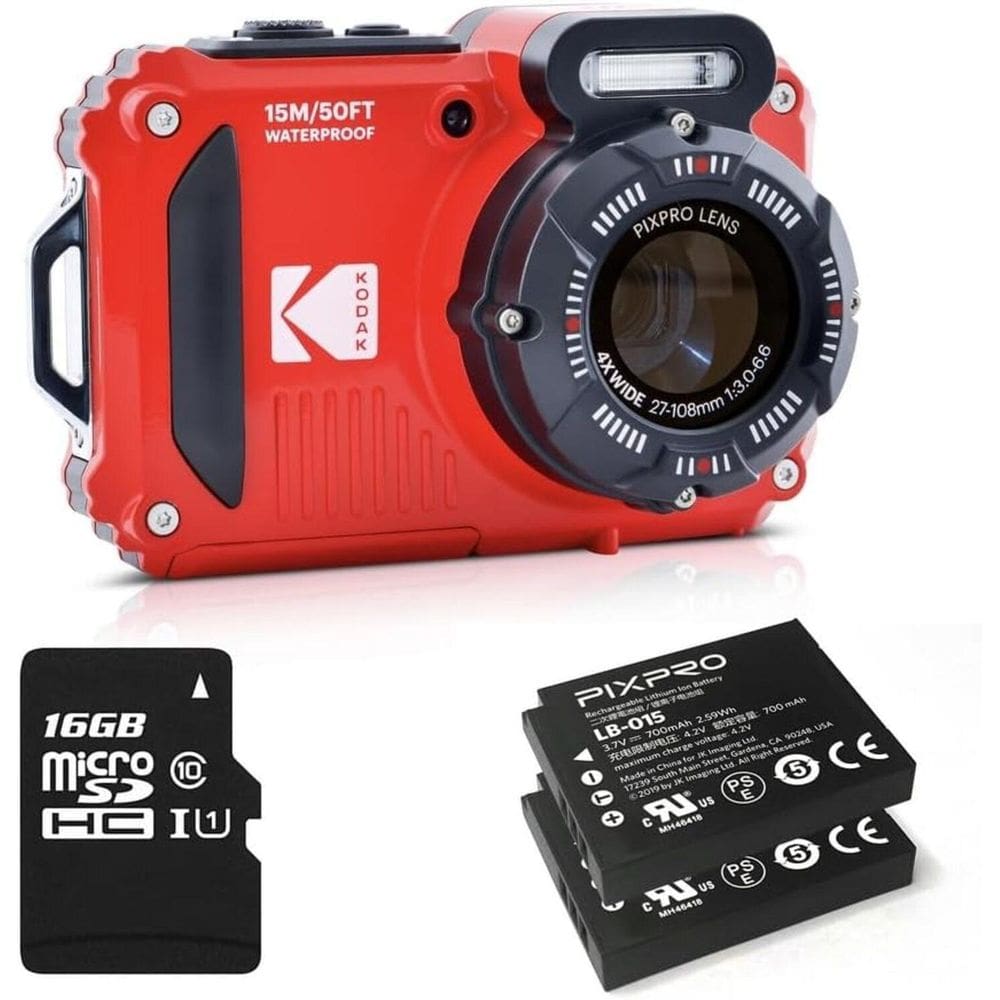 Câmera Kodak Waterproof Vermelha 2 Baterias + Memória 16gb