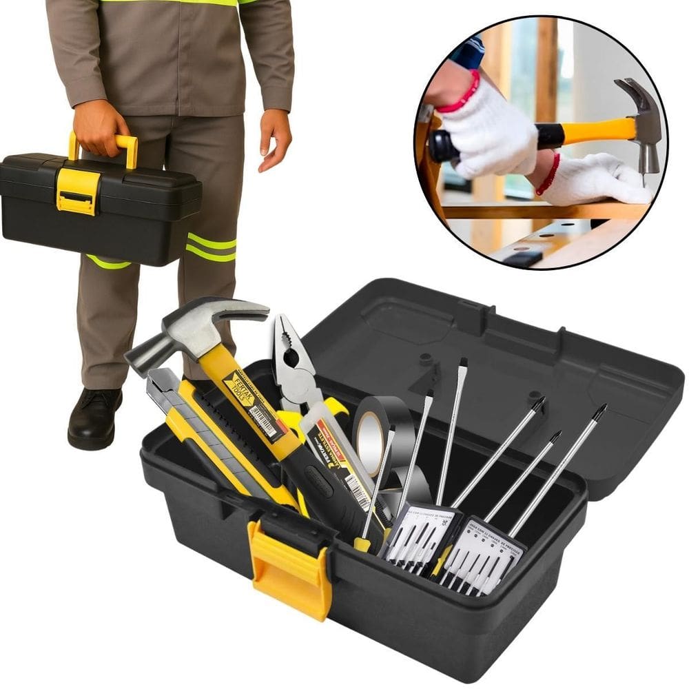 Jogo Ferramentas 23Pçs Caixa Martelo Chaves Estilete Alicate