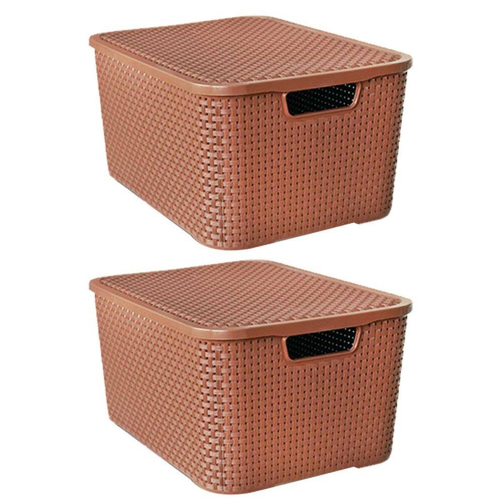 Kit 2 Caixas Organizadoras Rattan Marrom 7 Litros Tampa 2558