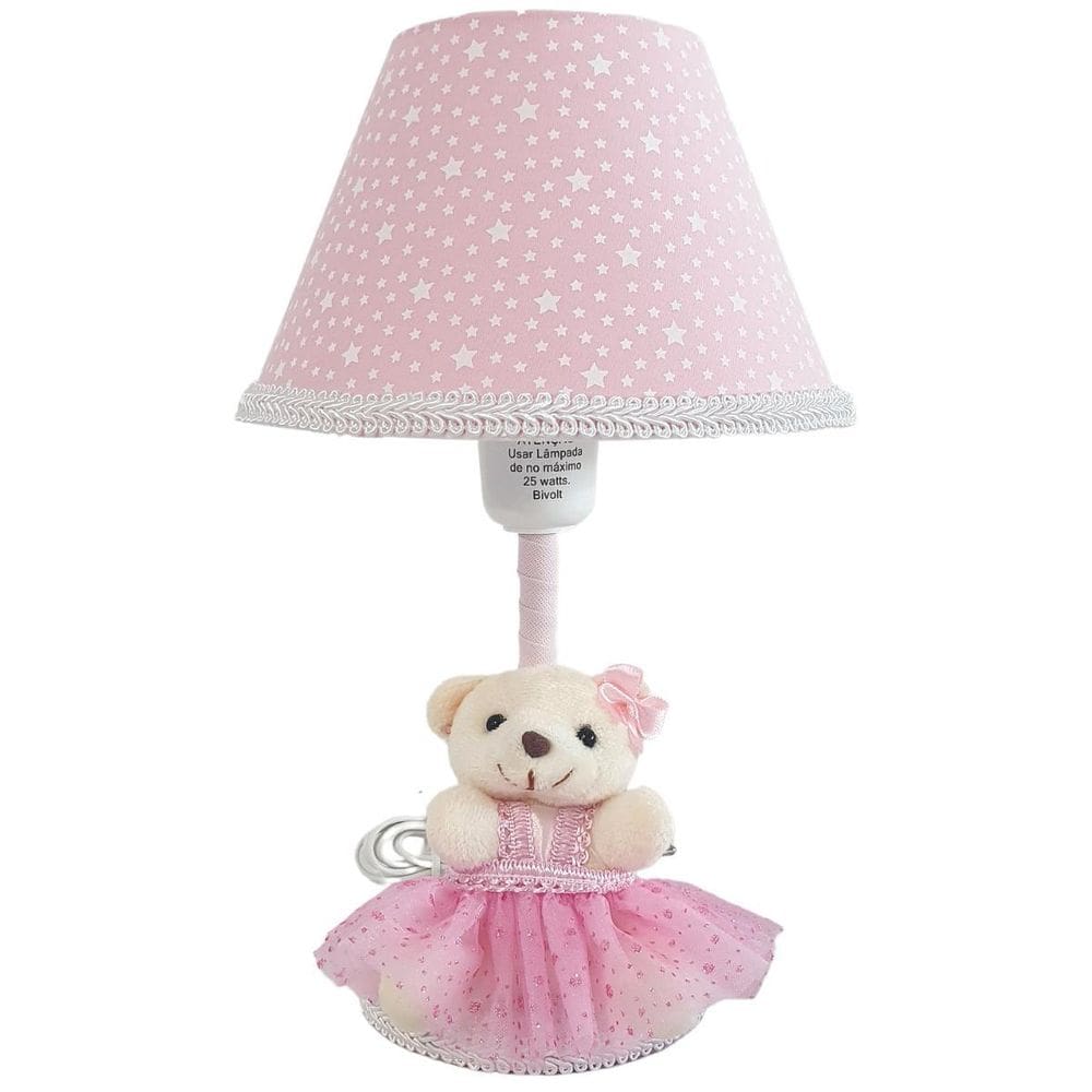 Abajur Ursinho Tecido 28cm - 110V/220V - Quarto de Bebê