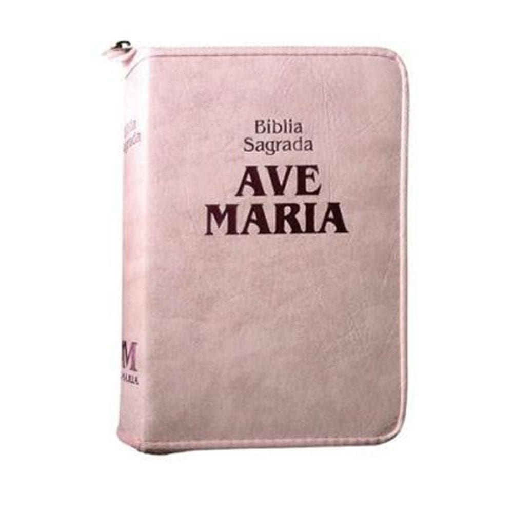 Livro Bíblia Sagrada da Ave Maria  Capa Rosa com Zíper