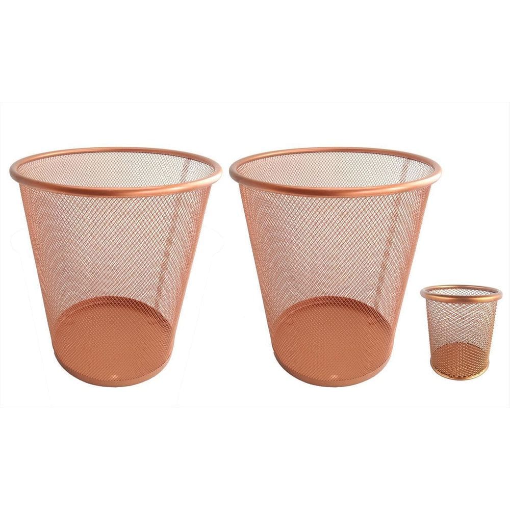 Kit Escritório Lixeiras E Porta Caneta Rose Gold