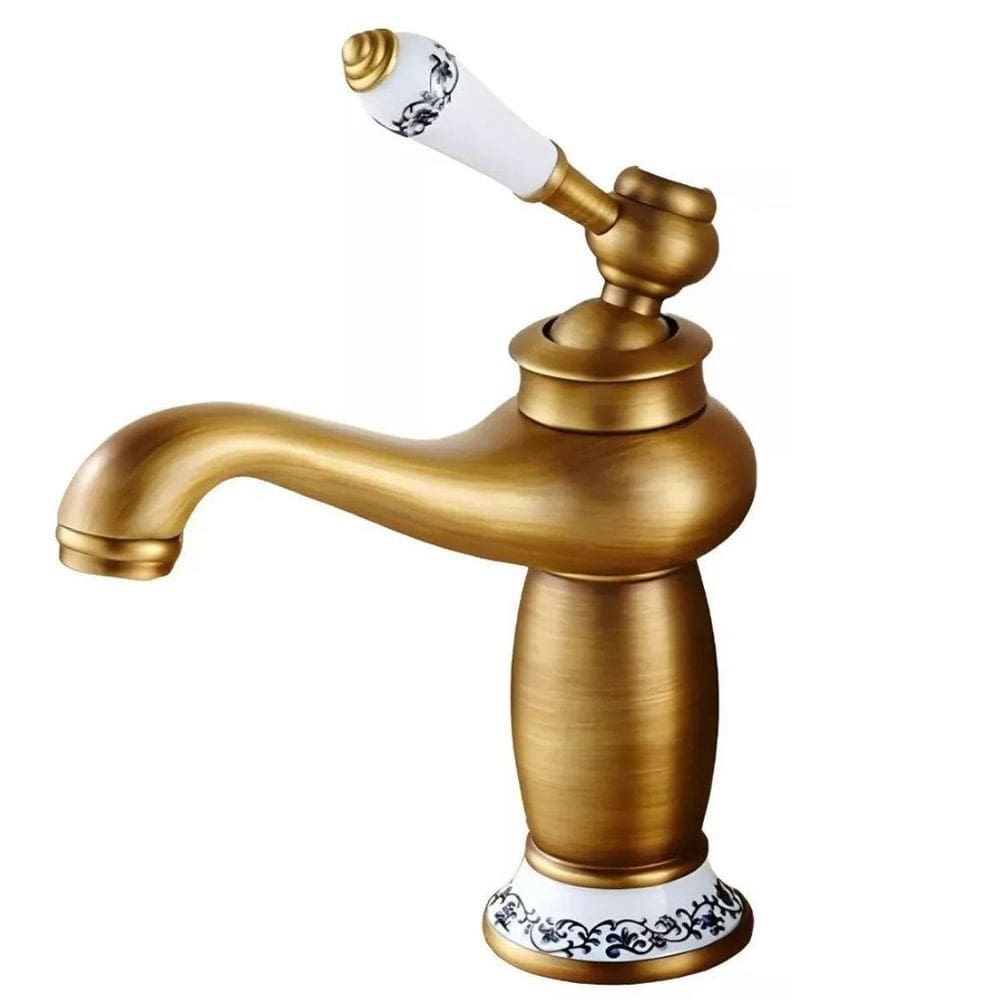 Torneira Banheiro Bronze Porcelana Baixa Monocomando Vintage