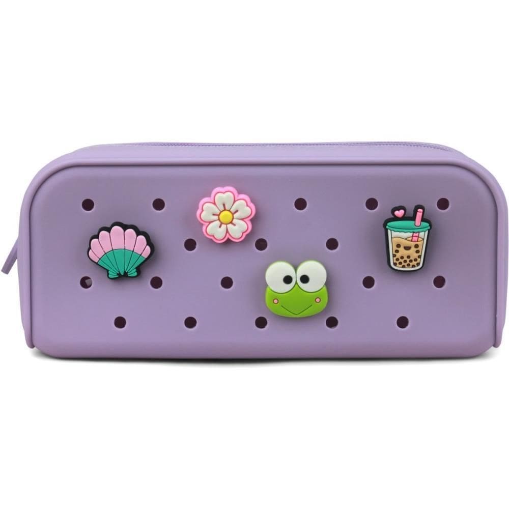 Estojo Escolar Silicone 4 Pingentes Polibras Lilas Pastel