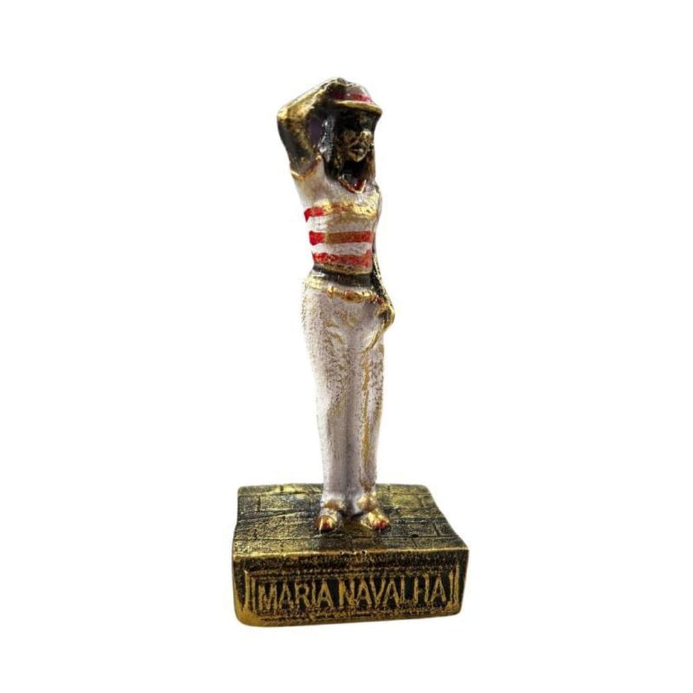 Escultura Maria Navalha Dourada Envelhecida Resina 9,50 Cm