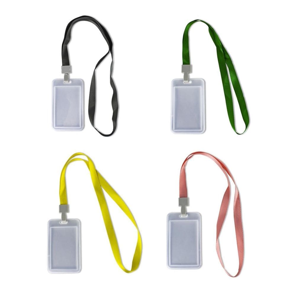 Kit 4 Porta Crachá Cartão Transparente Cordão Cores