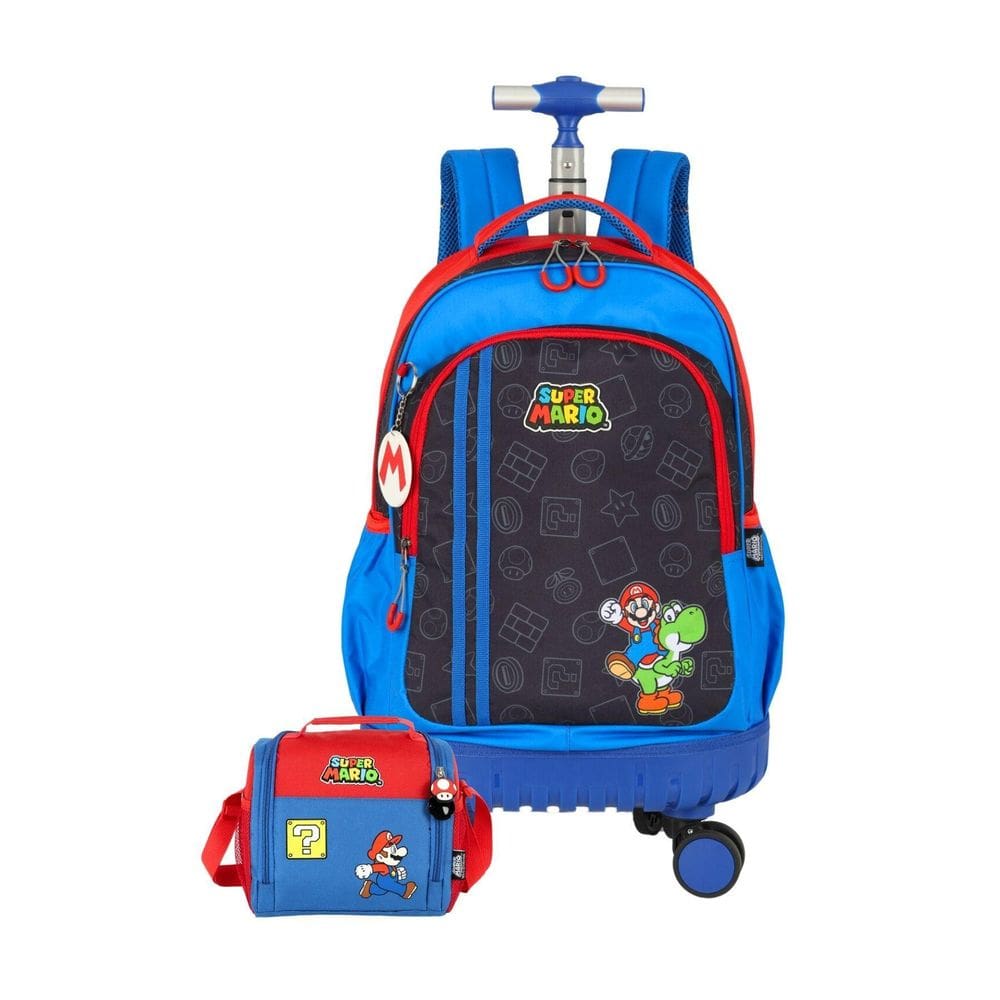 Kit Mochila 2Em1 4 Rodas+Lancheira Super Mario - Preto