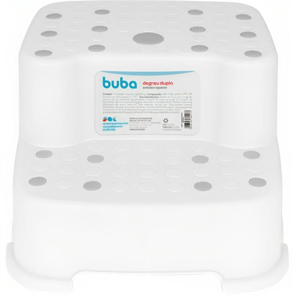 Degrau Duplo Branco Bebe Infantil Antiderrapante 18018 Buba