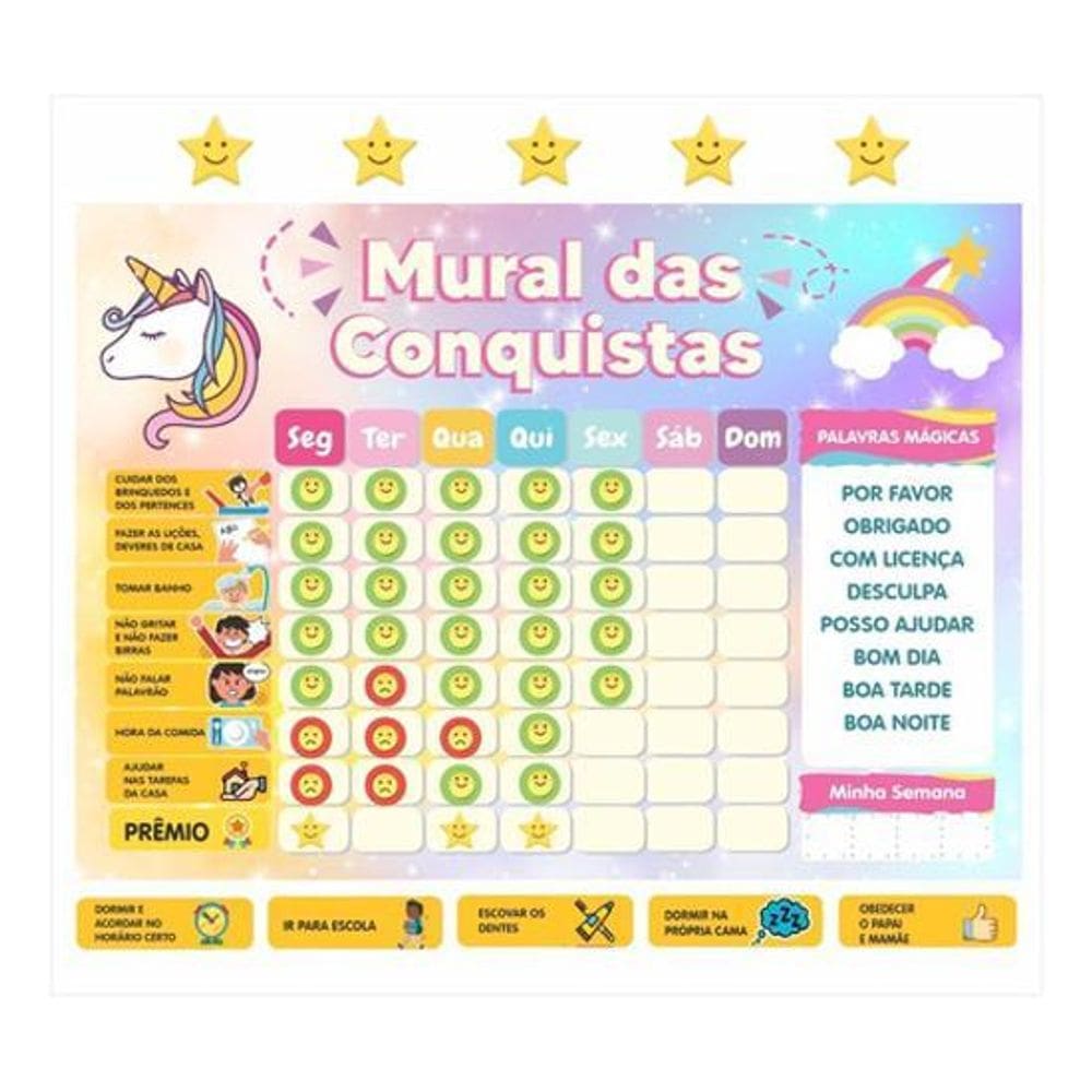 Quadro Rotina Infantil Parede Atividade Incentivo Unicórnio