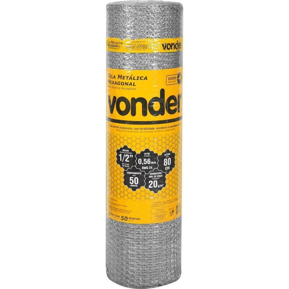 Tela Metálica Viveiro Hex Malha 1/2`` Bwg24 0,8M 50M Vonder