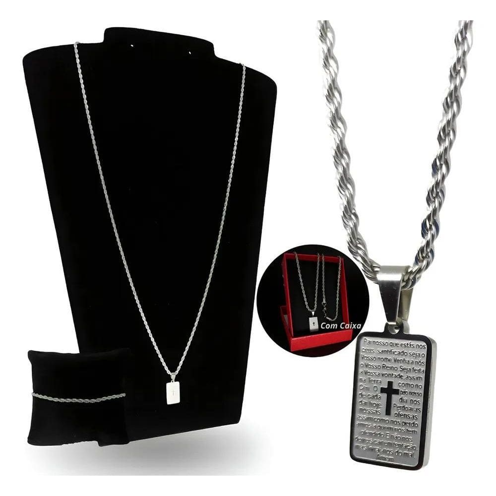 Corrente Cordão Masculino + Pulseira E Pingente Kit Presente