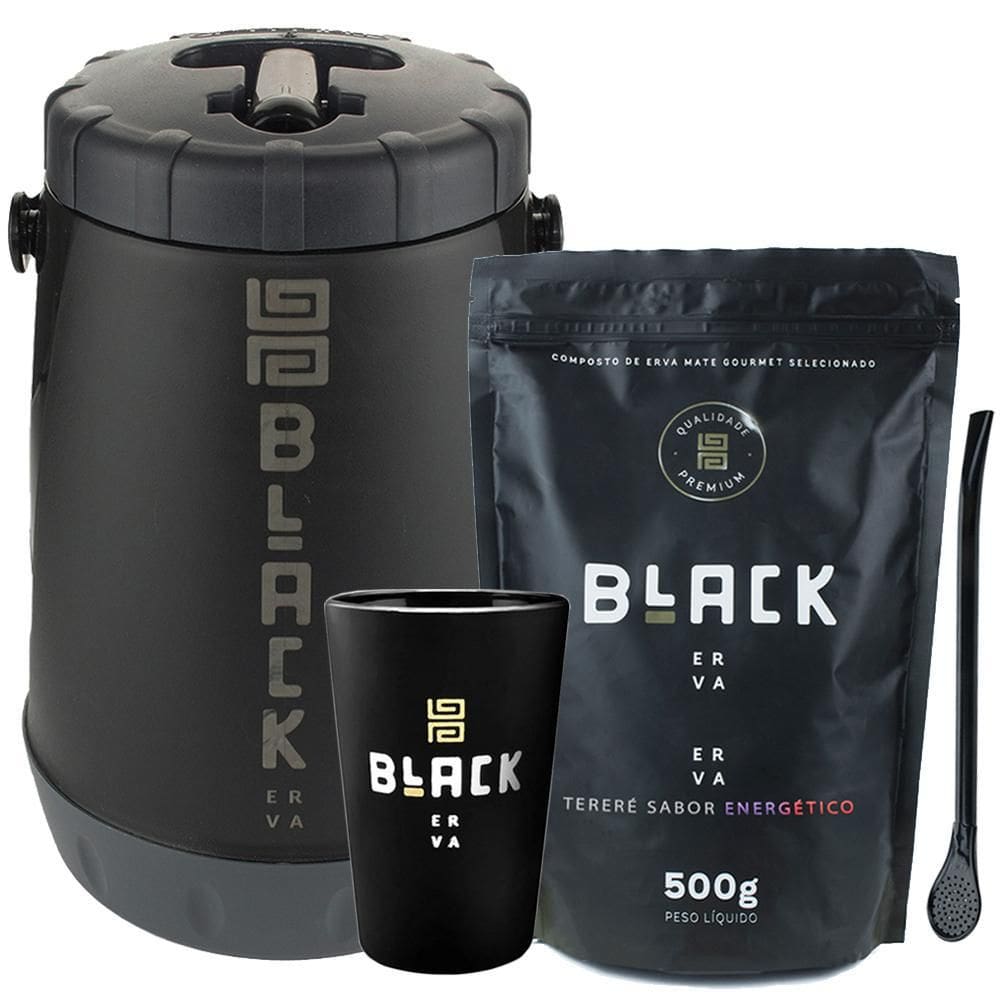 Kit Tereré Black Erva Garrafa Cuia Bomba Erva Energético