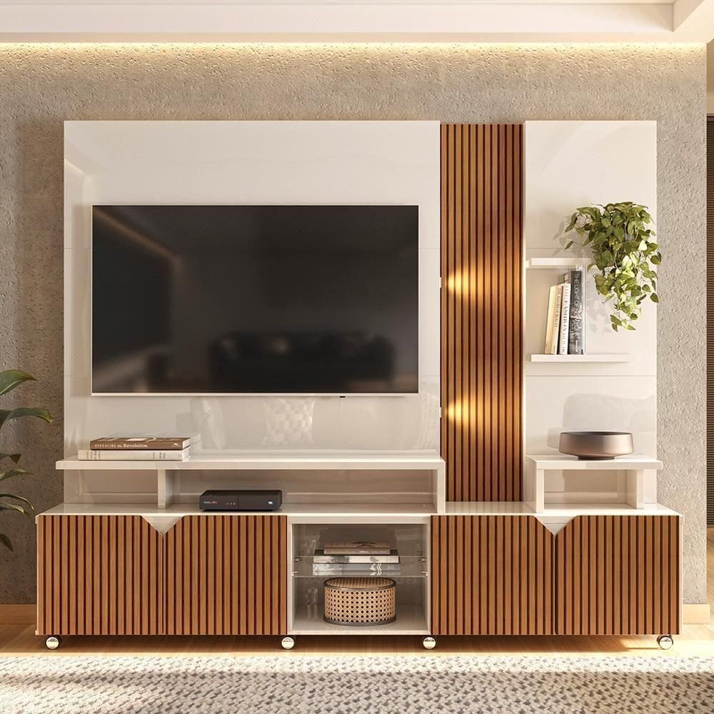 Estante Home Para Até 55 Polegadas Impressão Ripada Cross Lukaliam Off White-tauari