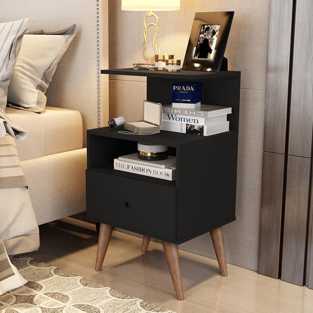 Mesa De Cabeceira Euro - Mdp 1 Gaveta Pintura Uv Preto - J3 Móveis