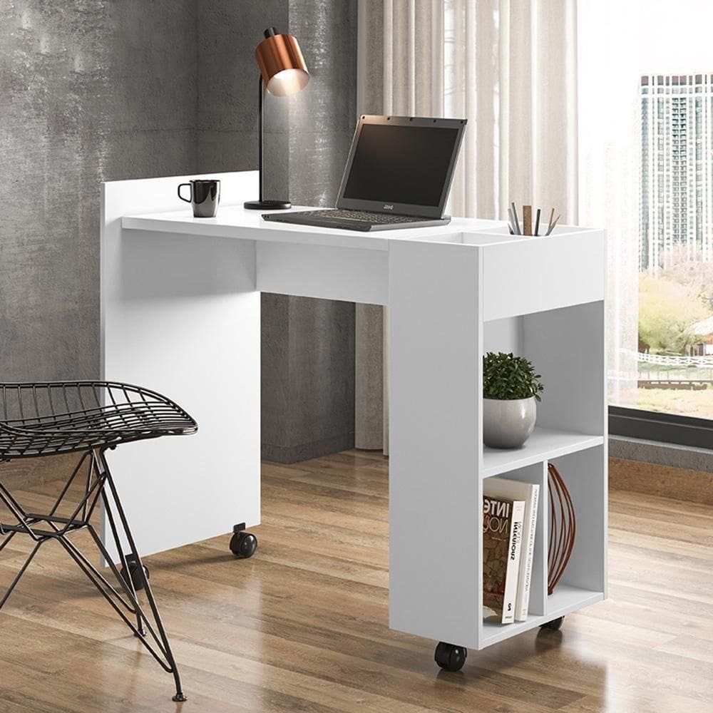 Cantinho Do Estudo Alessa M2 - Mdf 25mm Com 3 Espaços De Armazenamento E 2 Divisórias Branco - Lukaliam Móveis Branco