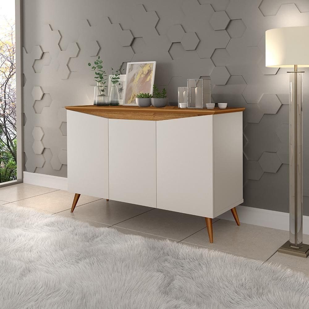 Aparador Buffet 3 Portas Retrô Com Pés De Madeira Off White - Nature