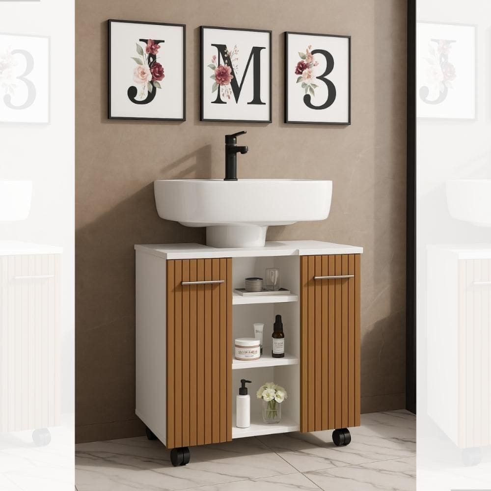 Gabinete Premium Movelove Organizador Retrô Para Banheiro Branco Ripado Branco Ripado