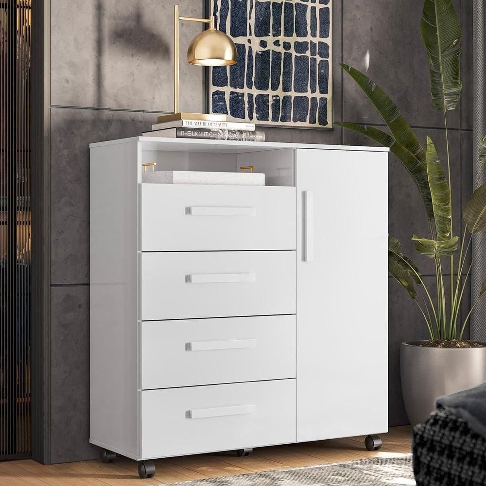 Cômoda 4 Gavetas Veneza Movelove - Branco Brilhante