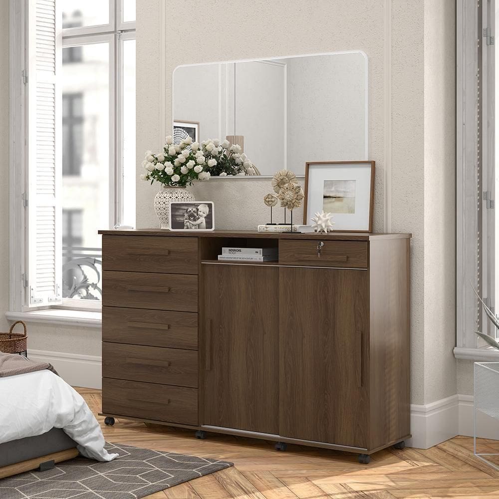 Cômoda Max 6 Gavetas E 2 Portas Lukaliam Móveis Imbuia Imbuia