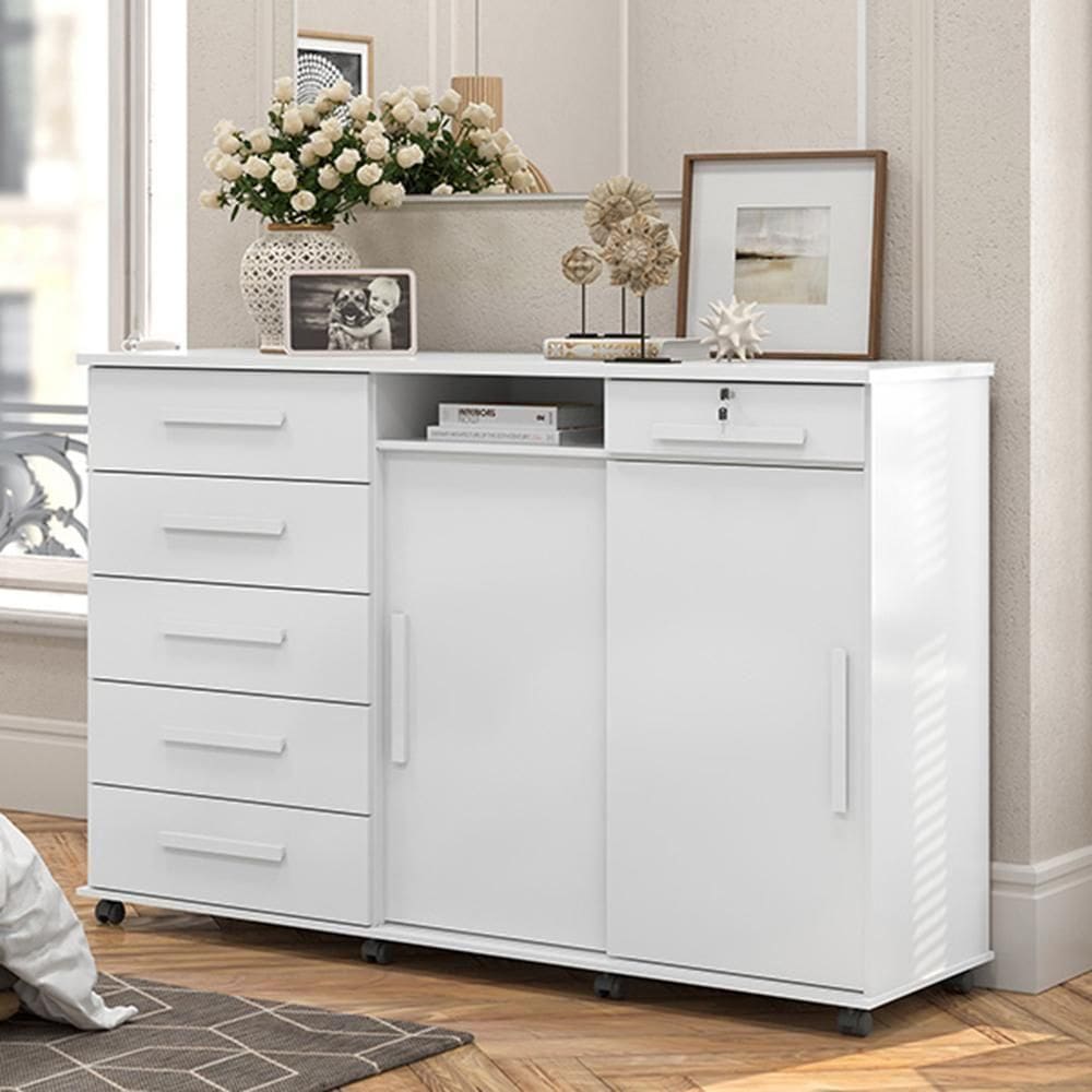 Cômoda Max 6 Gavetas E 2 Portas Lukaliam Móveis Branco Branco