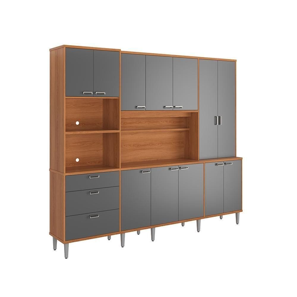 Cozinha Compacta Pulse - 2,60m 12 Portas E 3 Gavetas - Lukaliam Móveis Jequitiba-grafite Jequitiba-grafite