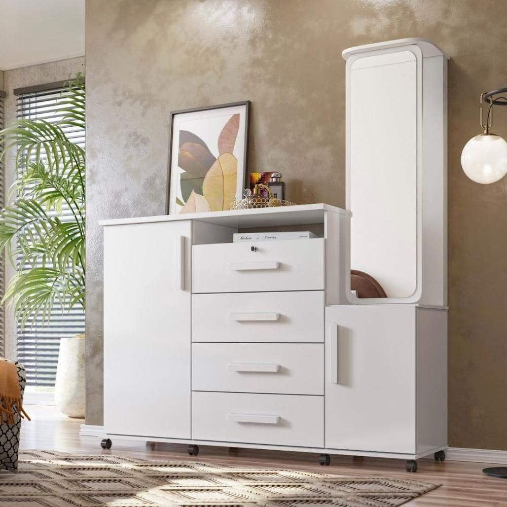 Cômoda Copacabana 04 Gavetas E 02 Portas Lukaliam Móveis Branco Branco
