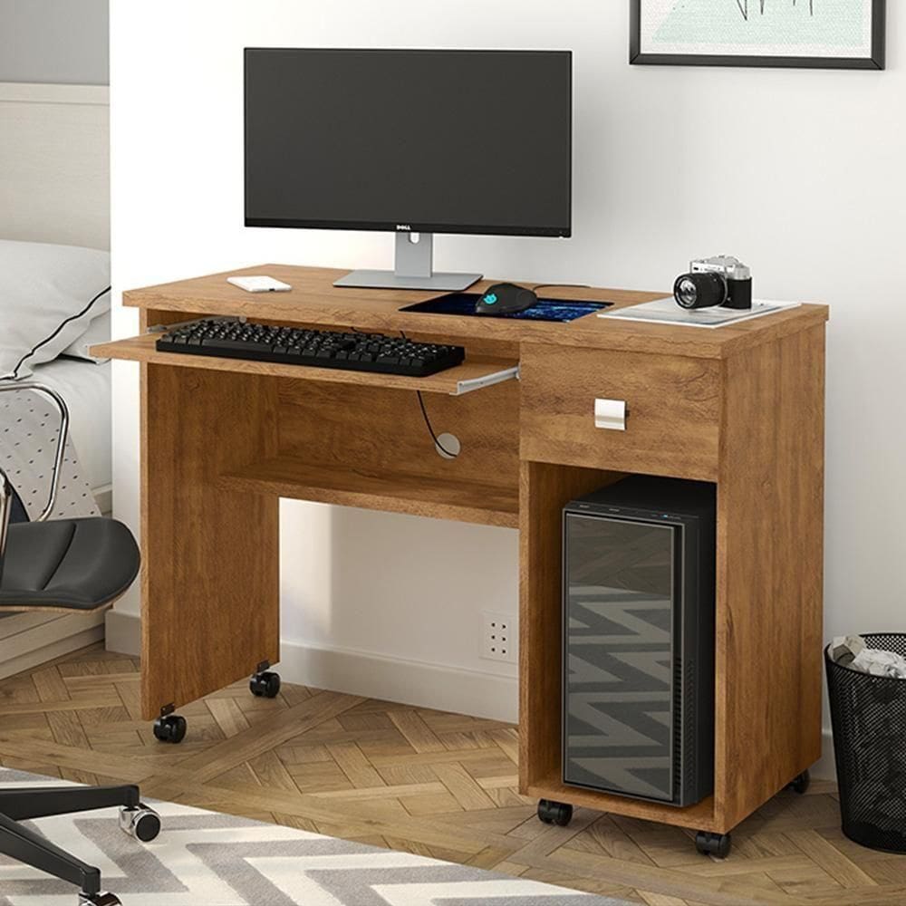Mesa Para Computador Escrivaninha Office Vicenza Com Gaveta Amêndoa Amêndoa
