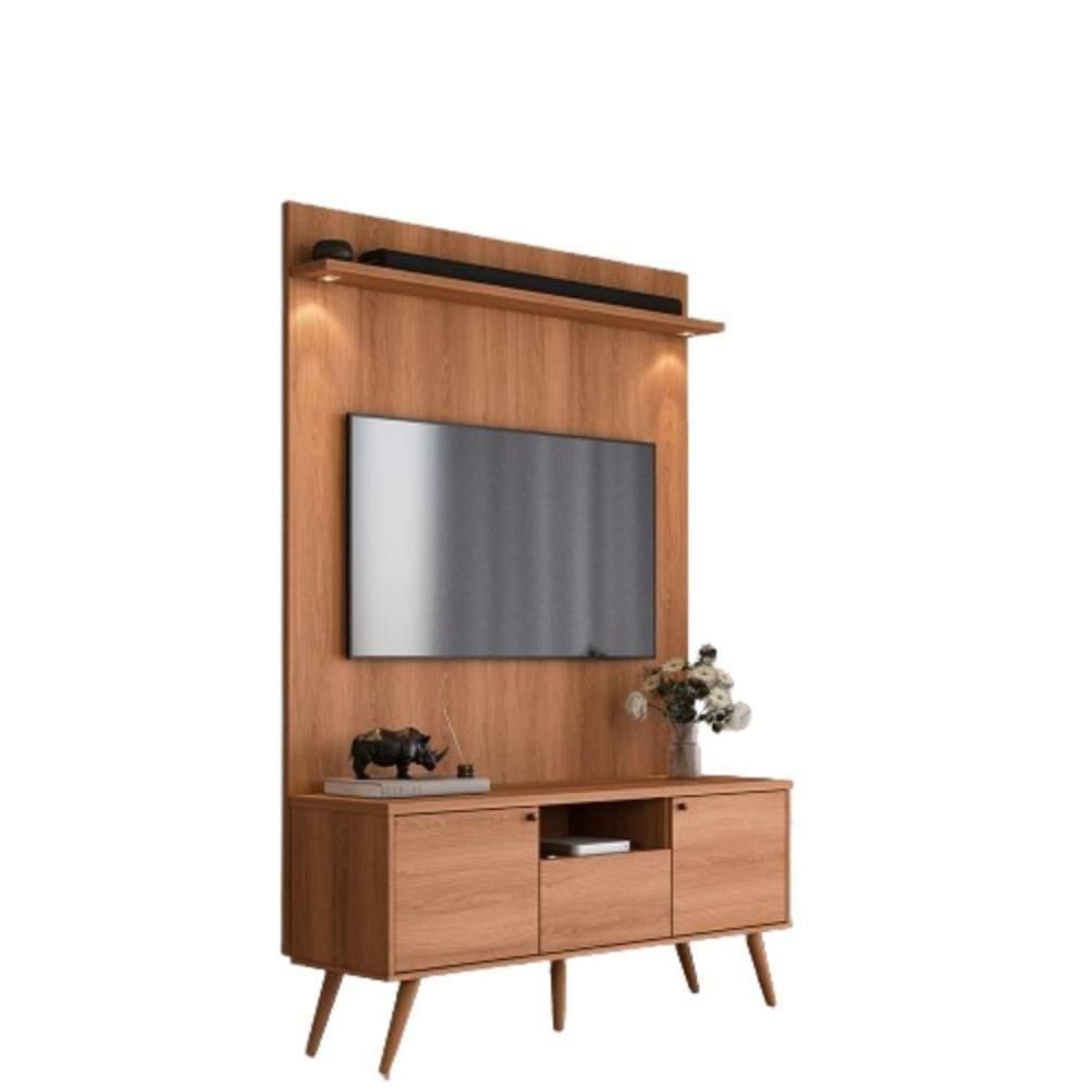 Rack River Com Painel Led - Efeito Ripado Para Até 70`` 2 Portas E 1 Gaveta - Lukaliam Móveis Jequitiba Jequitiba