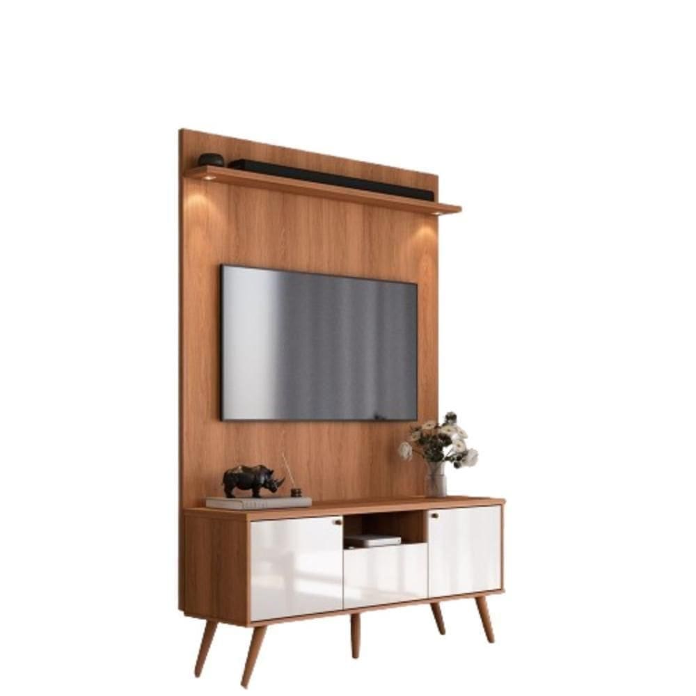 Rack River Com Painel Led - Efeito Ripado Para Até 70`` 2 Portas E 1 Gaveta - Lukaliam Móveis Jequitiba-off White Jequitiba-off White