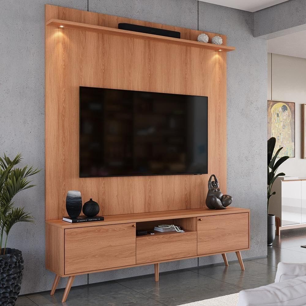 Rack Movelove 2 Portas E 1 Gaveta Com Painel Led Para 70 Polegadas River 183cm Jequitiba Jequitiba