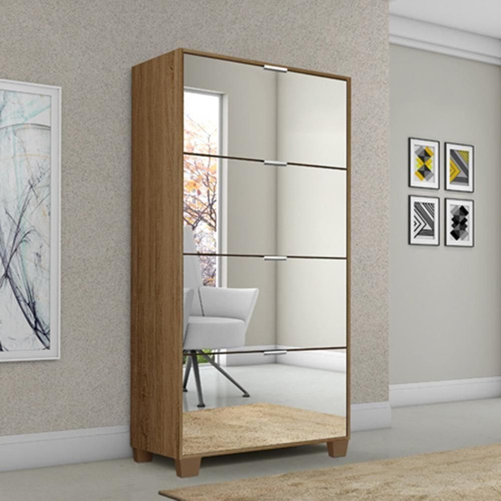 Sapateira Pequim Com Espelho 4 Portas Com Pés De Madeira - Ferrara Madeirado Rede Móveis