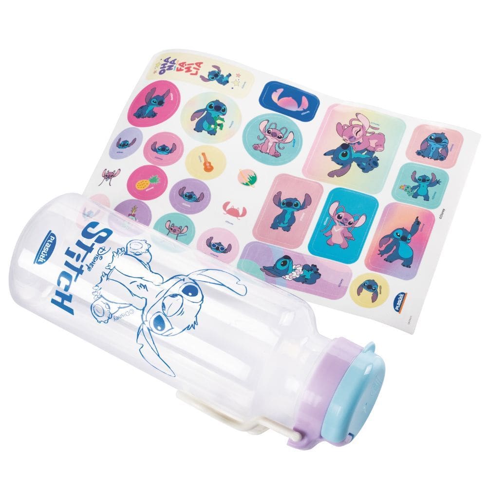 Garrafa infantil Fun Stitch com adesivos 600ml Plasutil ref. 16693