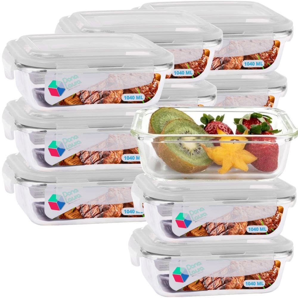 Kit 12 Potes Vidro Tampa Hermetico Anel Silicone 1040ml Retangular