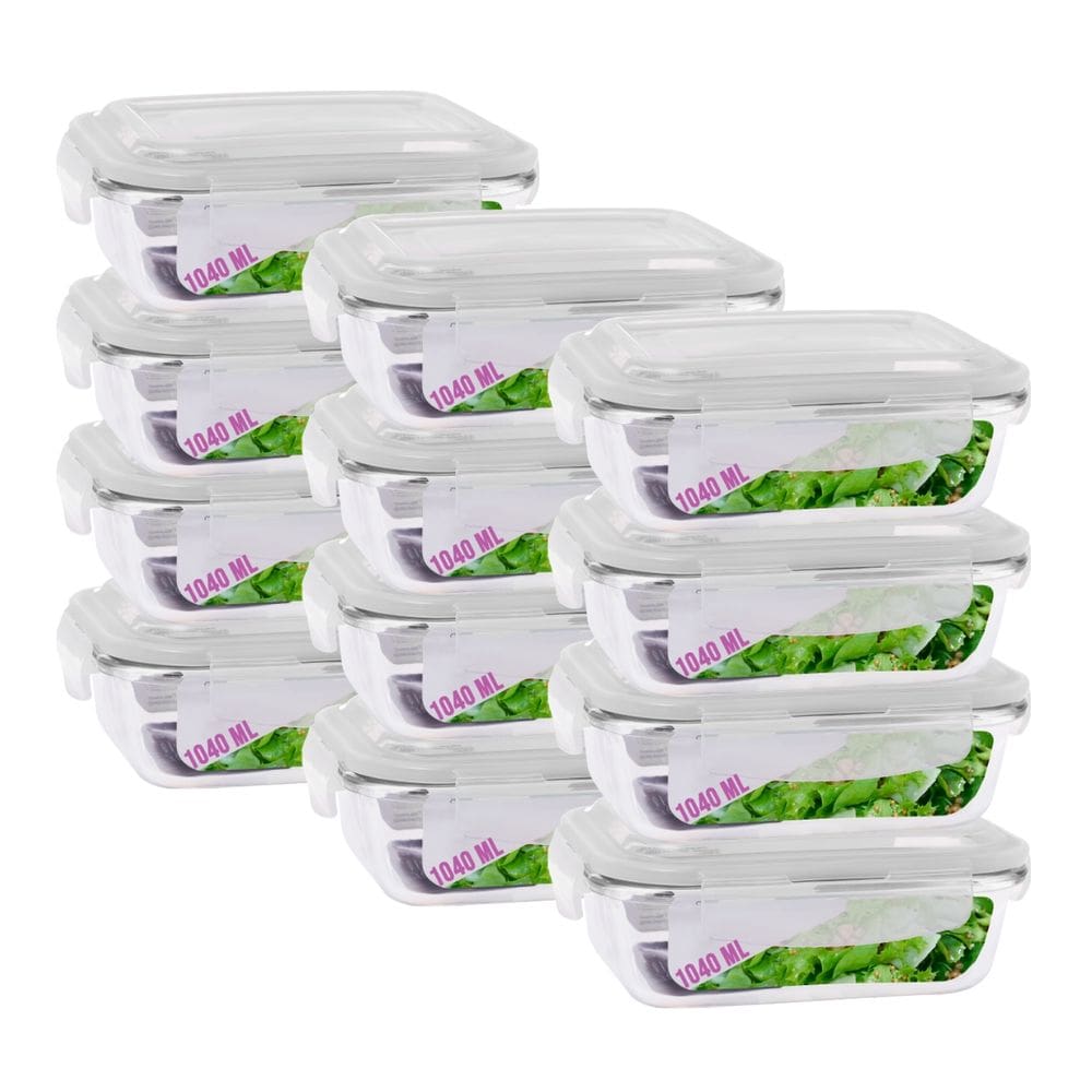 Kit 12 Potes Hermetico Vidro Transparente 1040ml Marmitas 4 Travas