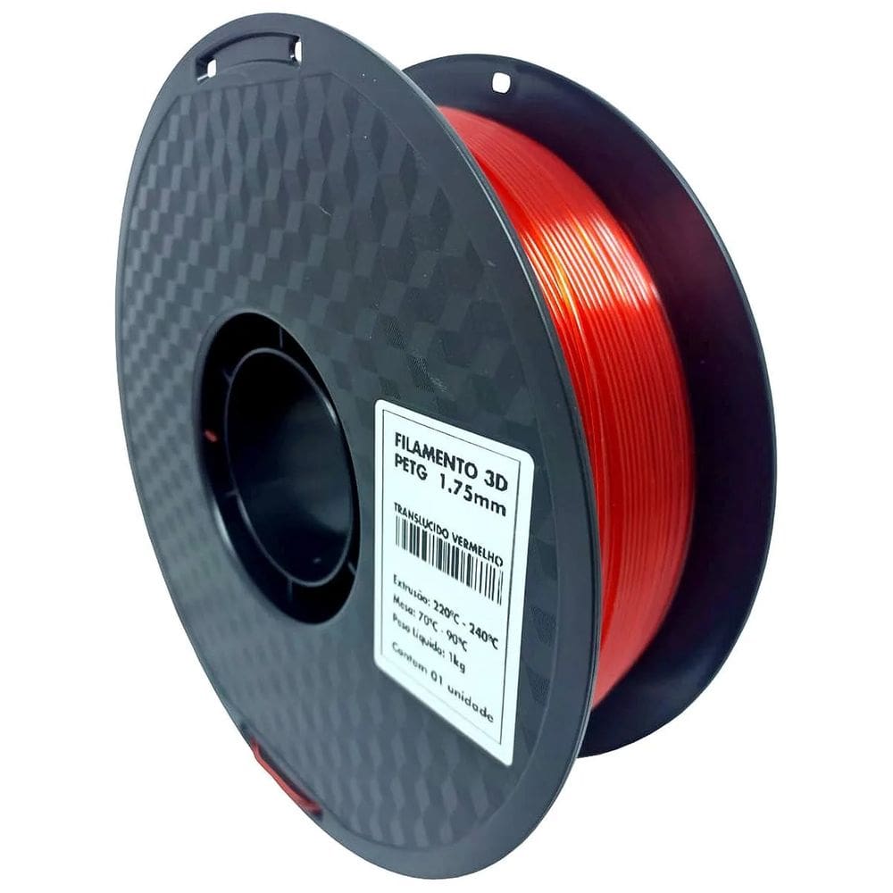 Filamento 3D - PETG Vermelho Translúcido - Rolo 1KG (1.75mm)