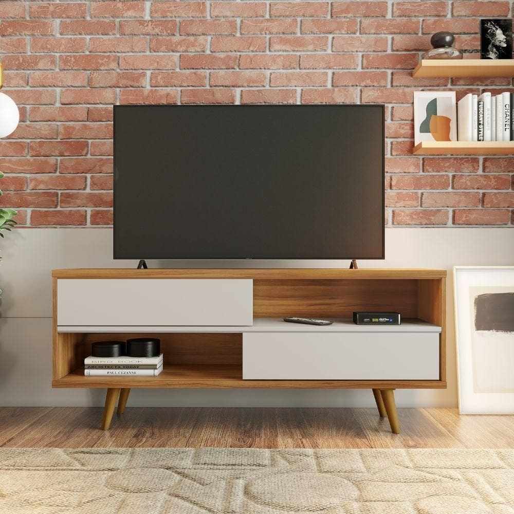 Rack Para TV até 50” 2 Portas de Correr Freijó Trend/Off White NT1180 Notável Móveis