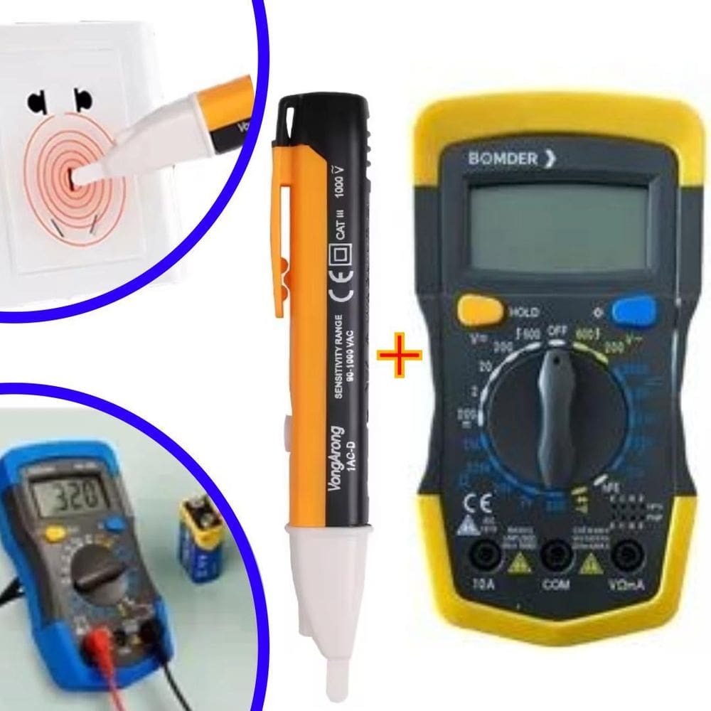 Kit Caneta Medidora De Tensão + Multímetro Digital