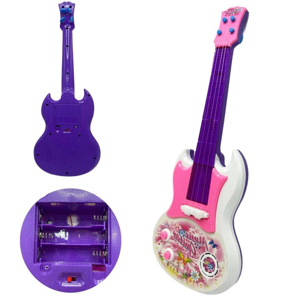 Guitarra Infantil Music Guitar Led Som Instrumento Feminino