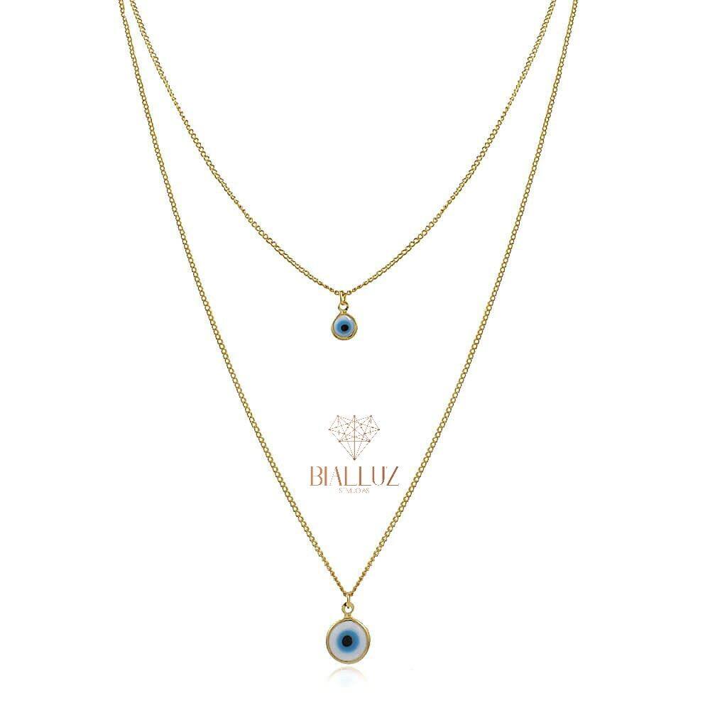 Colar Duplo Olho Grego Dourado