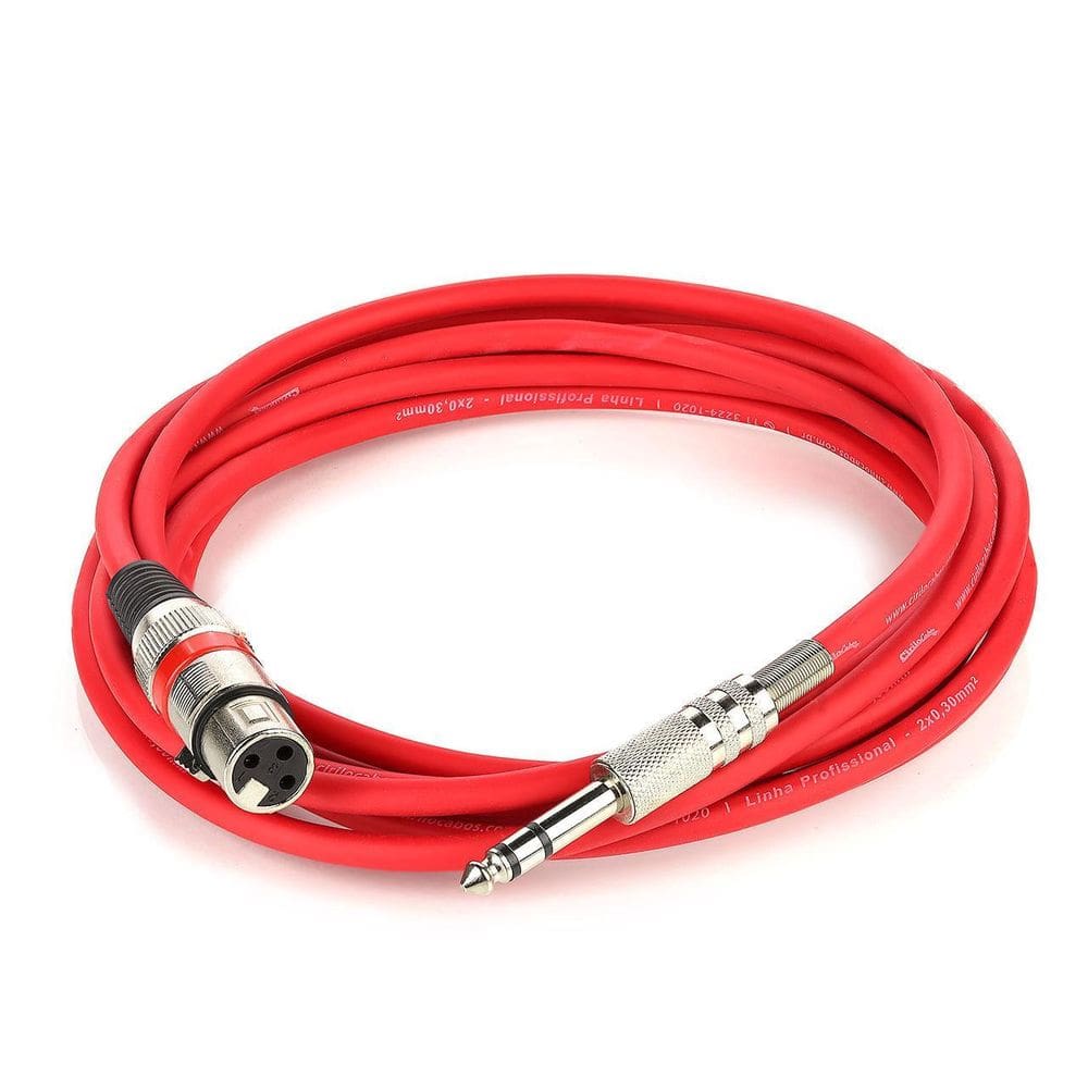 Cabo De Microfone Xlr Para P10 Estereo - Vermelho - 25 Mt