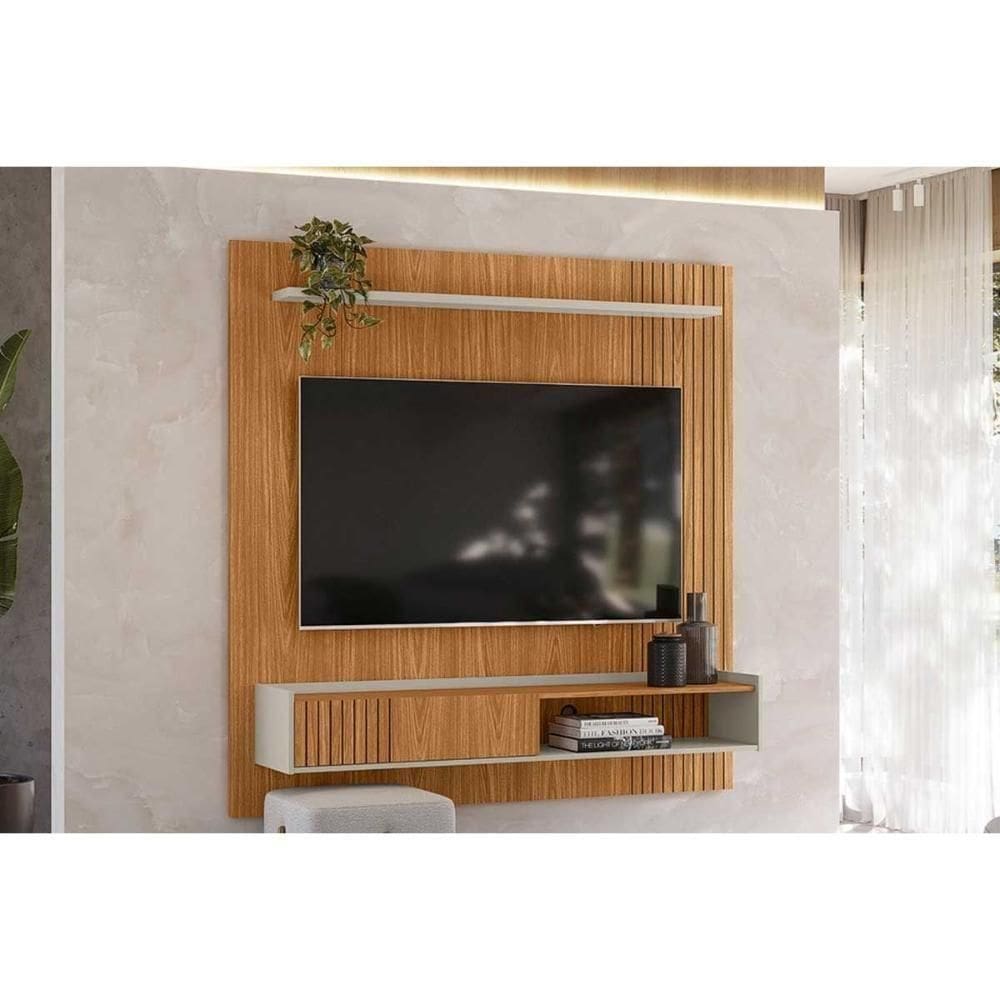 Painel Quarto P- Tv Até 65 Pol Dublin C- 1 Porta E 1 Prateleira 160x160cm Nature-off White - Linea Brasil