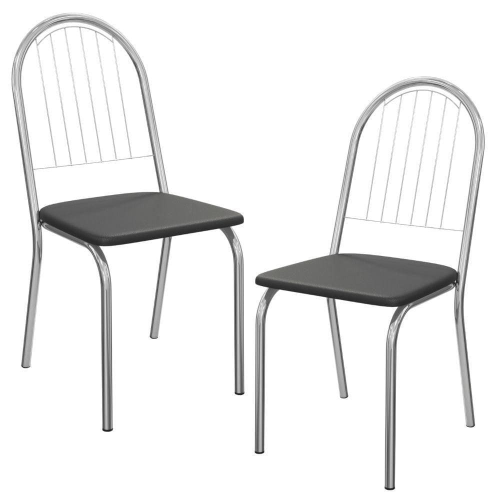 Kit 2 Cadeiras Cromada Sala Jantar 2C077CR Corino Kappesberg Preto