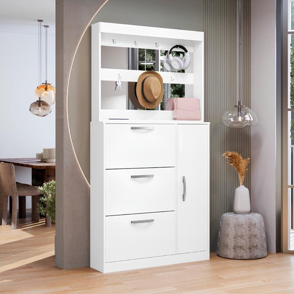 Sapateira com Espelheira Porta-Objetos Manu Branca