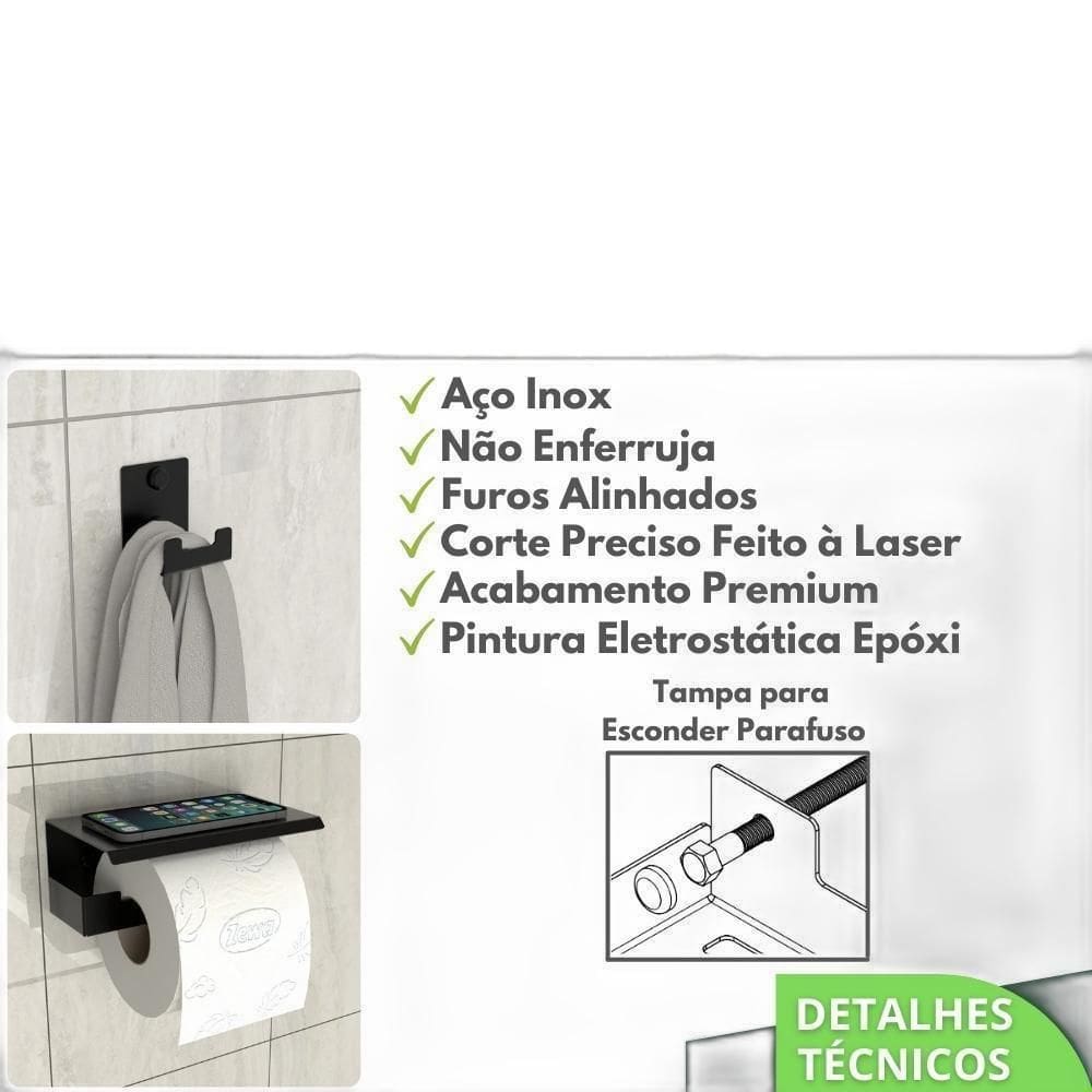 Kit Acessórios Para Banheiro Preto Fosco 5 Peças Elg