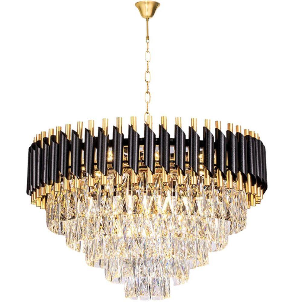 Lustre Pendente 60Cm Vana Gold Black 133 Cristais 9 E14