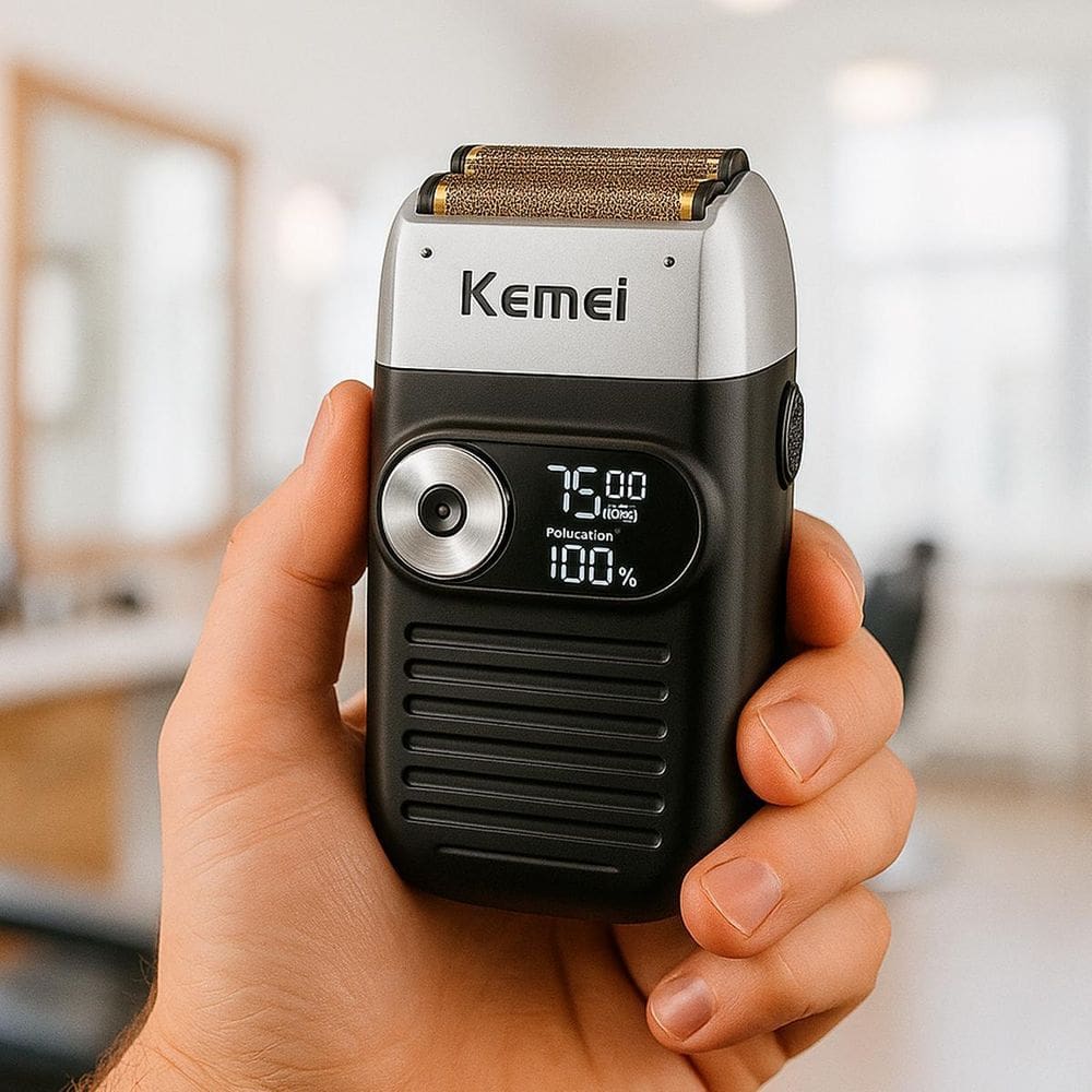 Barbeador Kemei Portátil Recarregável Kit Completo