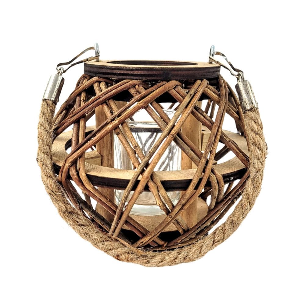 Lanterna Decorativa Lampião Castiçal Madeira Corda Rústico P