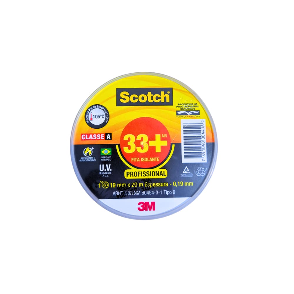Fita Isolante Preta 33+ Profissional 20M 0,19X19mm Scoth - 3M