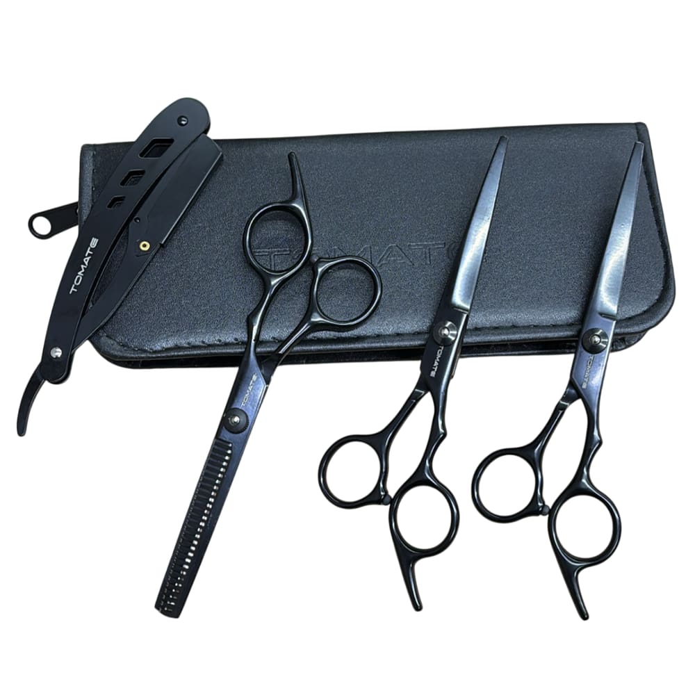 Kit Barbeiro 3 Tesouras Profissionais E Navalhete + Estojo Barbearia